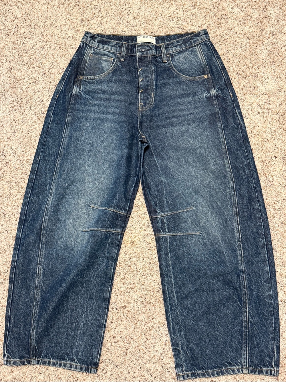 We The Free Good Luck Mid-Rise Barrel Jeans - Dark Wash